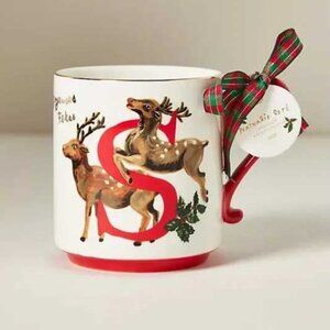 'S' Anthropologie x Nathalie Lete stonewear holiday monogram mug French reindeer